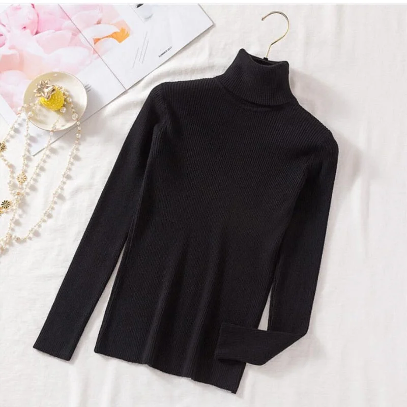 Zoki Pullovers Women Turtleneck Sweaters Fashion Spring Long Sleeve Female Jumper Autumn Korean Basic Top Soft Knitted Sweater