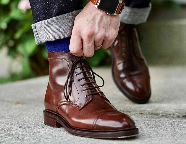 Men's Brown Cap Toe Ankle Boots - Handmade Dress Boots