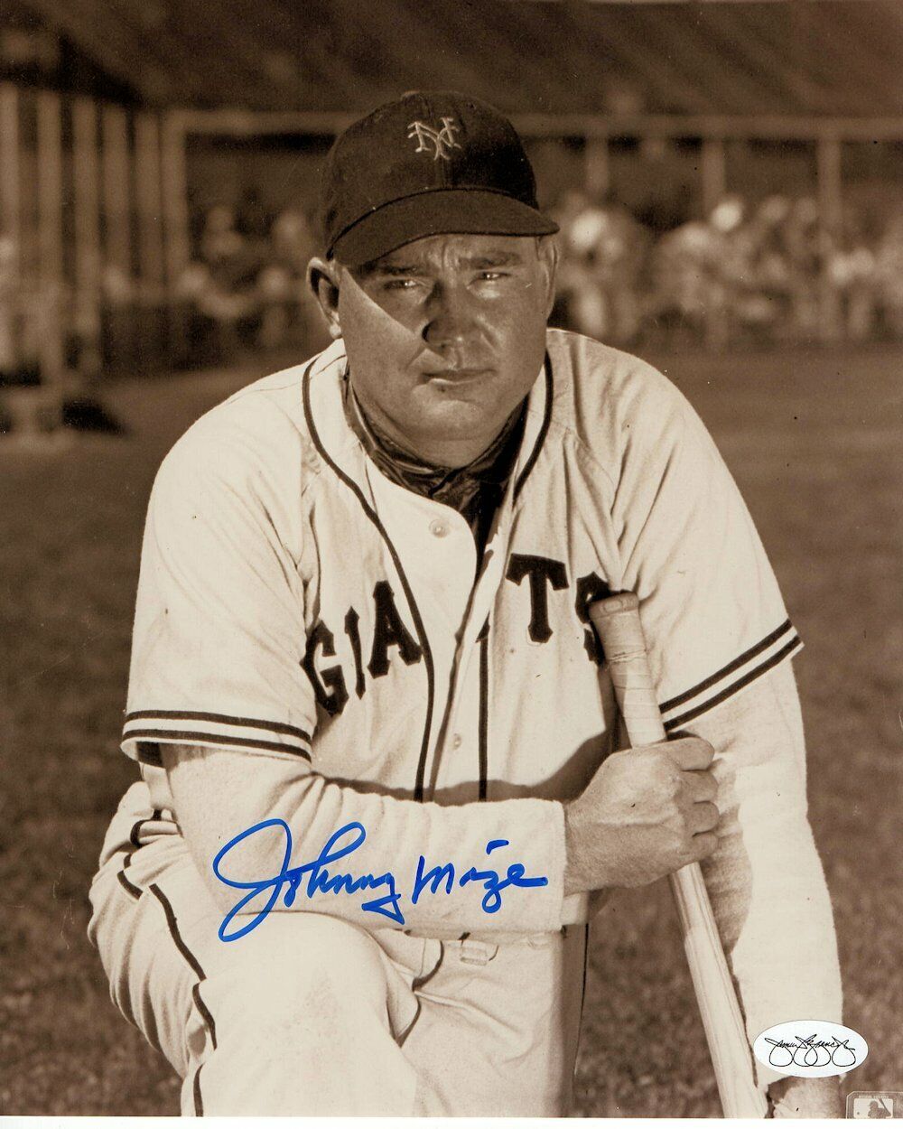 Johnny Mize Signed Autographed 8X10 Photo Poster painting NY Giants Pose on Knee JSA