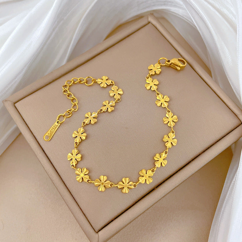 Dongdaemun Personality Minimalist Style Lucky Clover Personality Chain Bracelet Female Retro Girlfriend