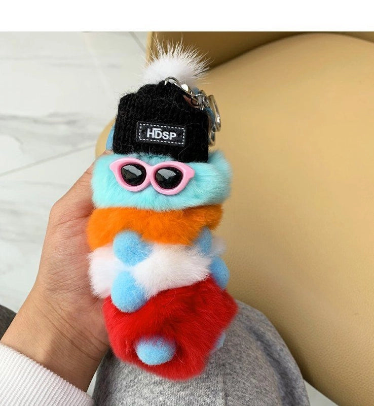 Cute Caterpillar Plush Unisex Bag Pendant Keychain