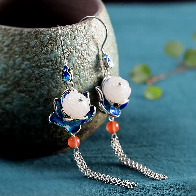 White Jade Blessing 925 Sterling Silver Bracelet Necklace Earrings Ring