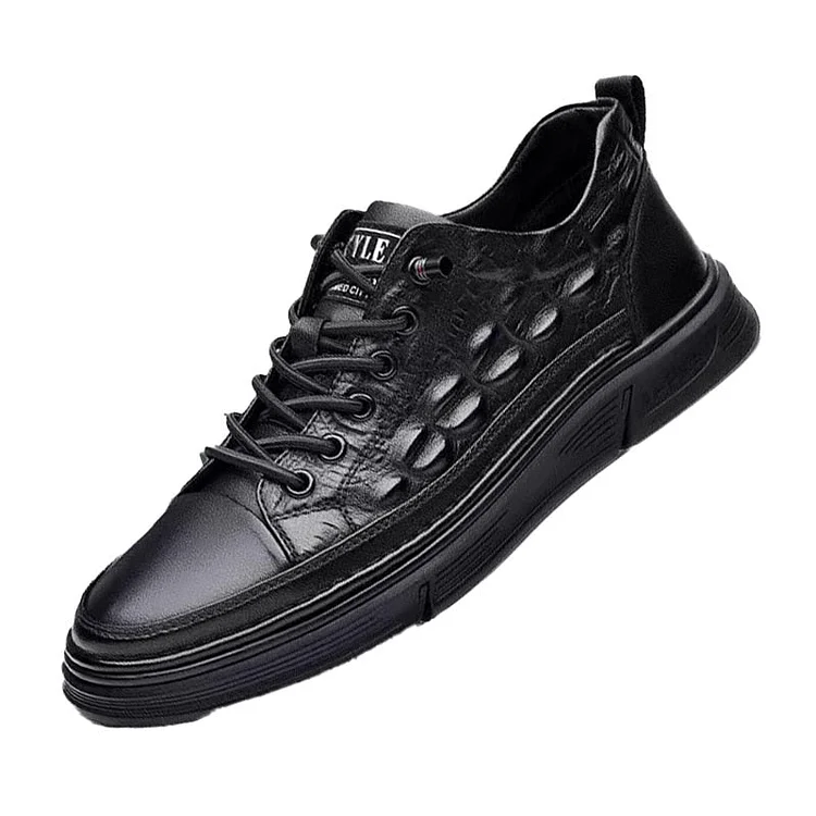 New 2021 Men Cow Leather Sneakers Lace Up Crocodile Pattern All Match Black Casual Leather Men Daily Shoes