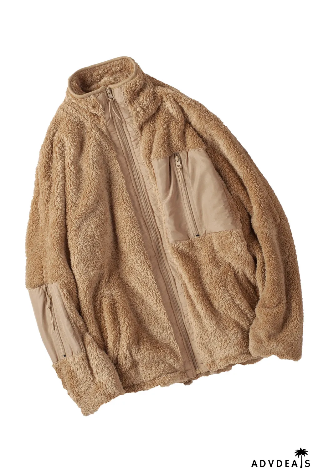 Zip Up Sherpa Coat With Pocket