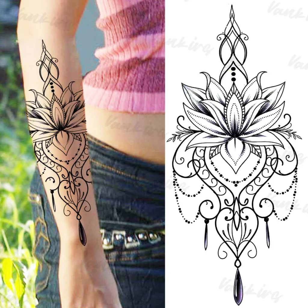Sdrawing Flower Temporary Tattoos For Women Girls Realistic Lavender Butterfly Flower Fake Tattoo Sticker Forearm Body Tatoos 3D