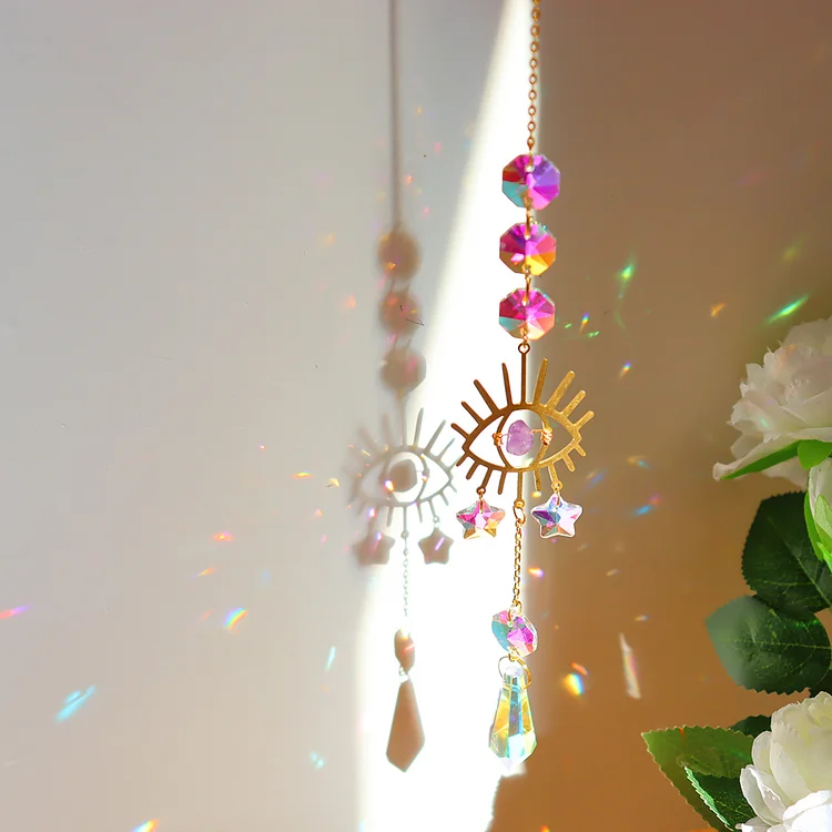 Hanging Crystal Star Eye Window Car Prism Moon Bell Pendants (A)