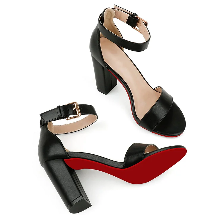 90mm Women's Red Bottoms Sandals Chunky Block High Heels Ankle Strap Heeled Sandals Matte VOCOSI VOCOSI