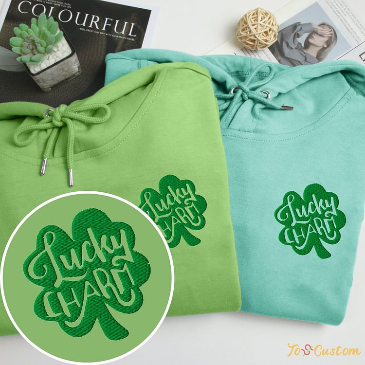 TOSCUSTOM™ Lucky Charm Embroidered Sweatshirts St Patricks Day Shamrock Hoodies