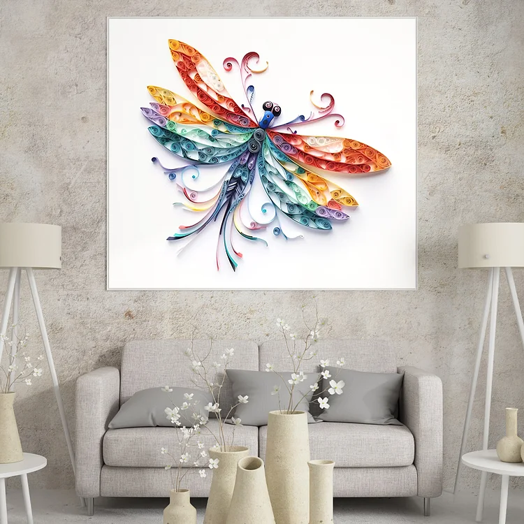 Paper Filigree painting Kit - Colourful Dragonfly