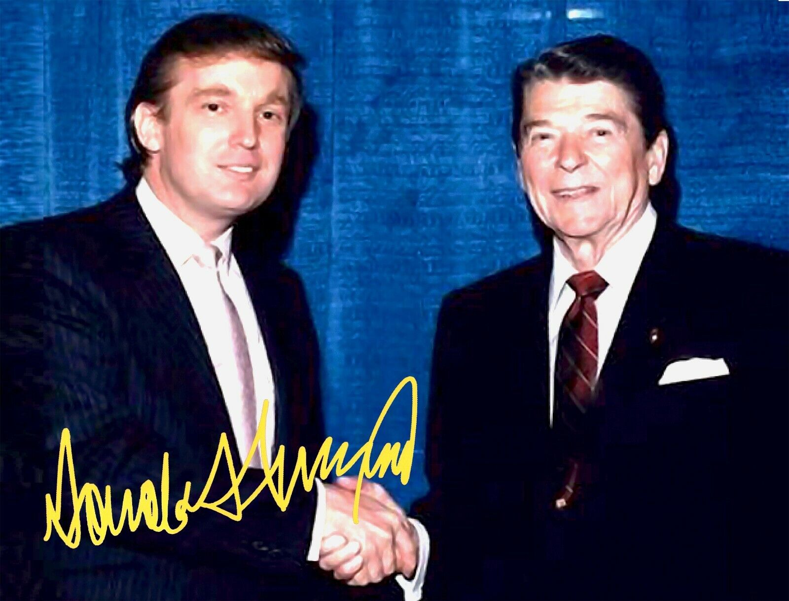 PRESIDENT DONALD TRUMP & RONALD REAGAN SIGNED AUTOGRAPH 8.5X11 Photo Poster painting REPRINT