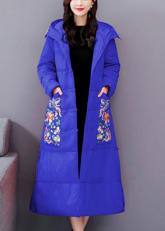 Casual Blue Embroideried hooded Fine Cotton Filled Parkas Winter CK751- Fabulory