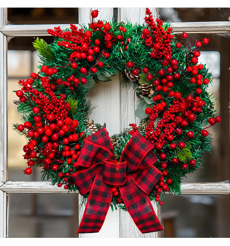Tegooe Classic Red Plaid Bow Christmas Wreath - 16 Inch