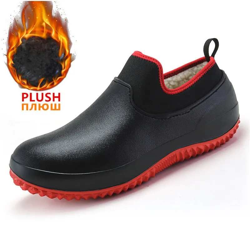 Mens Kitchen Working Shoes Non-slip Waterproof Chef Shoes Casual Unisex Work Shoes Water Shoes Rain Cotton Boots Plus Size 35-49