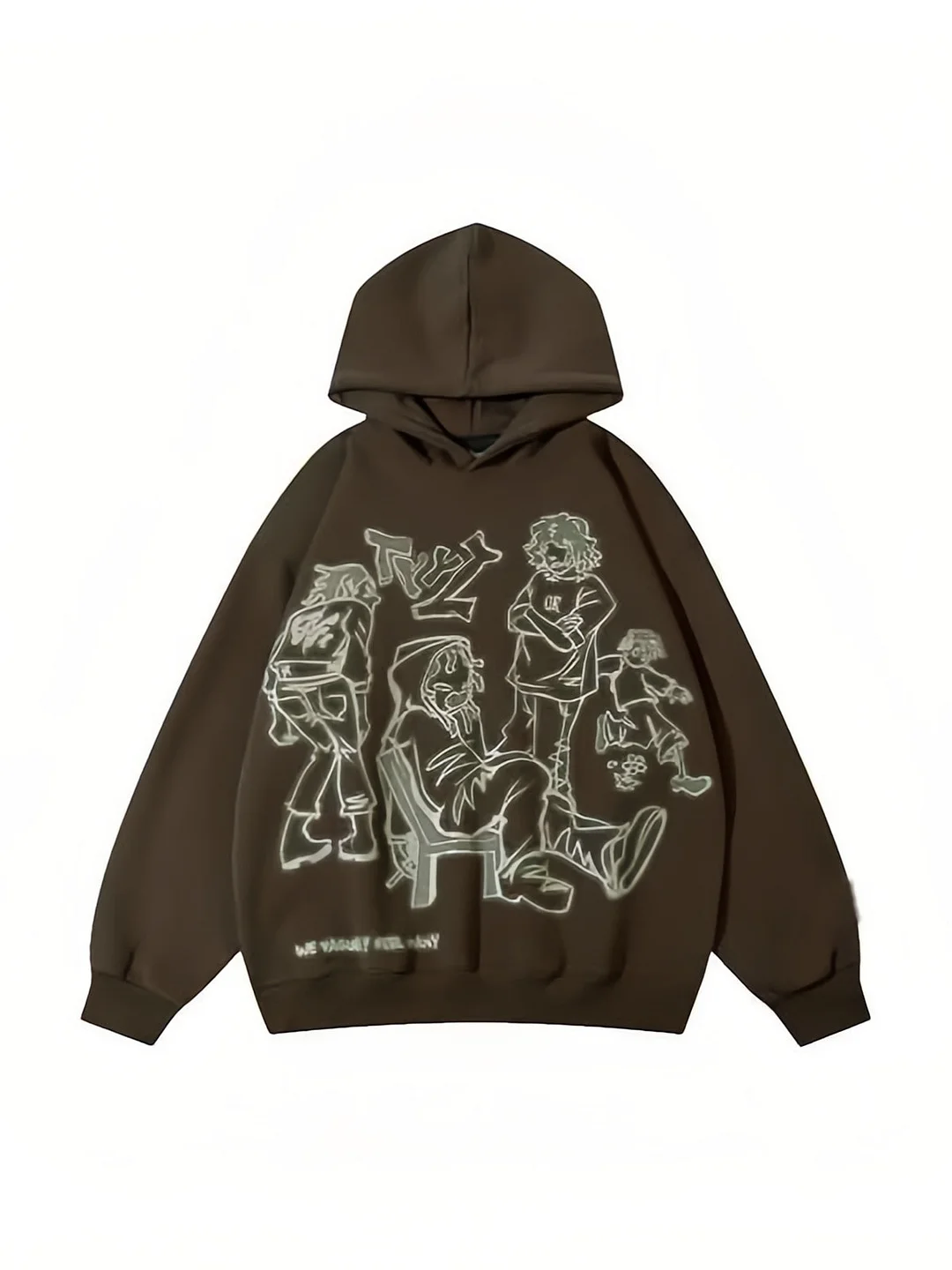 Brownm hoodie with hood and graffiti print