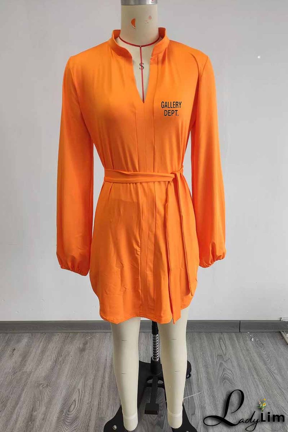 White Casual Print Letter With Belt V Neck One Step Skirt Dresses