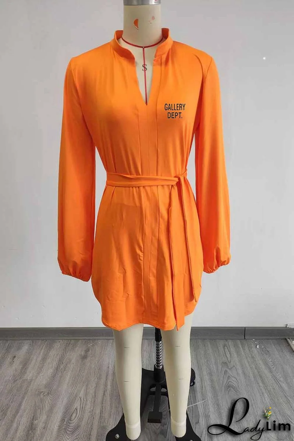 White Casual Print Letter With Belt V Neck One Step Skirt Dresses