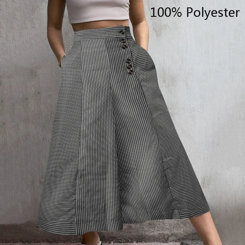 Celmia Women High Waist Striped Pants 2022 Fashion Retro Wide Leg Trousers Summer Casual Buttons Loose Elegant Party Pantalones