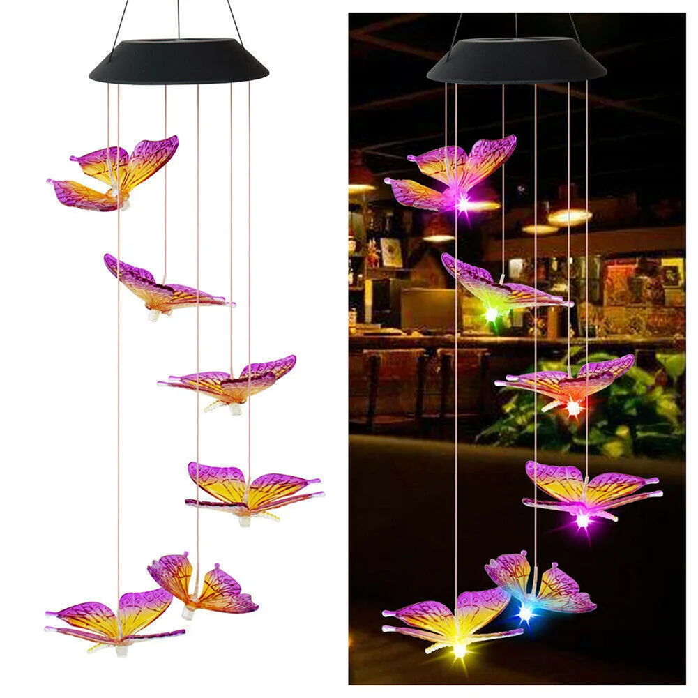 LED Solar Wind Chime Butterfly Light Color Changing IP65 Hanging Lamp (B)