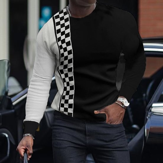 Long Sleeve  Men's Fashion Polo Shirt Casual Retro