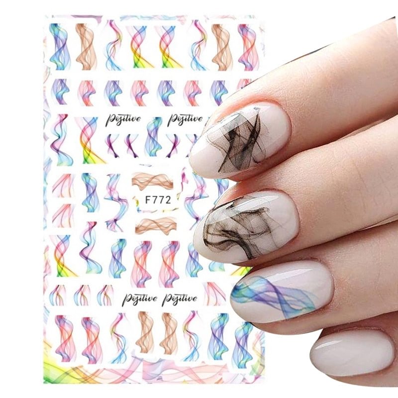 3D Swirl Lines Nail Sticker Geometry Irregular Whirling Wave Cow Print Decal on Nails Art Charms Manicure Slider Tip Accessories