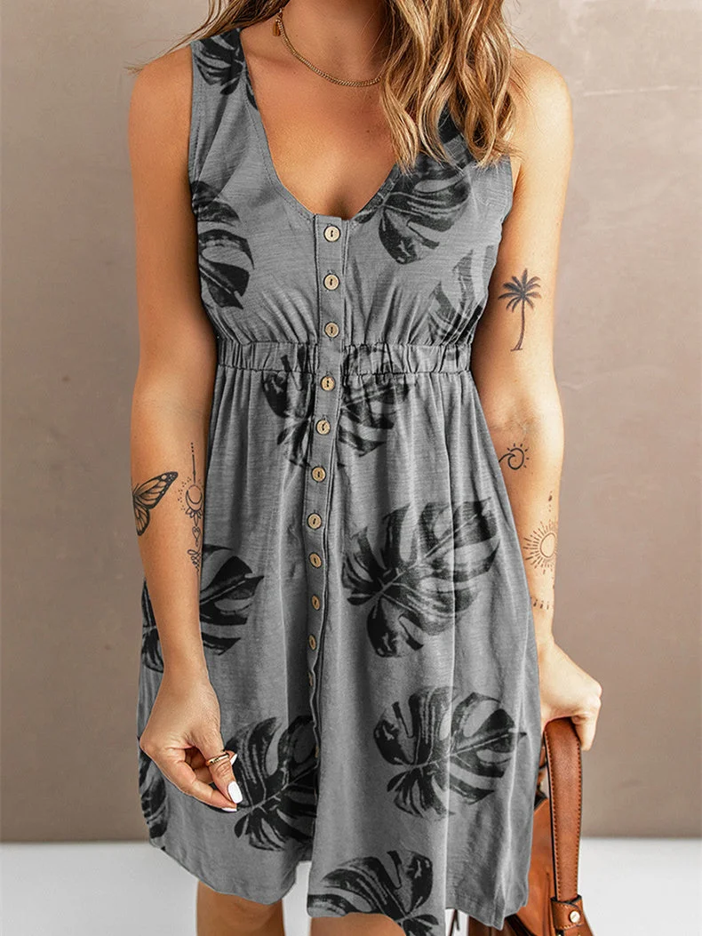 Women Half Sleeve V-neck Solid Color Dress