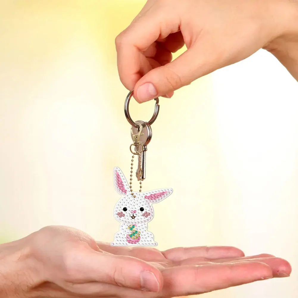 5pcs Diamond Painting Keyring Kits DIY Rabbit Keychain Bag Pendant(Double Sided)