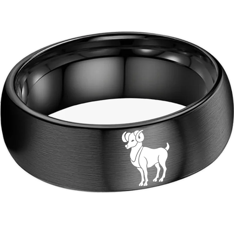 Men Women Aries Tungsten Carbide Rings Domed Top Black Tungsten Wedding Bands 4MM 6MM 8MM Width