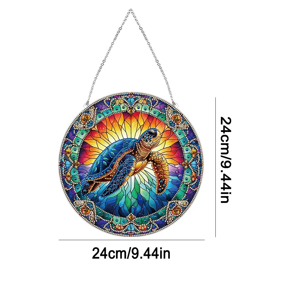 2D Flat DIY Stained Glass Turtle Suncatcher Diamond Painting Art Pendant