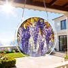 (18.5cm)DIY Acrylic Jigsaw Puzzle Window Hanging with Hanging Chain DIY Stained Glass Decoration Round Window Puzzle Decor for DIY Craft Project (Stained Glass Flower)