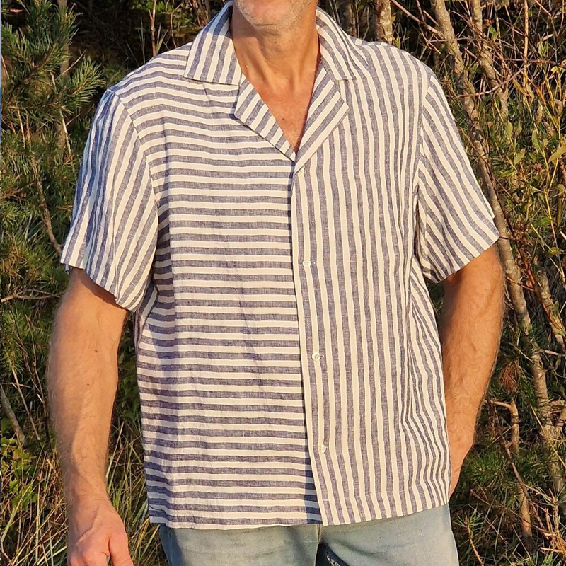 Men's Striped Linen Short Sleeve Shirt