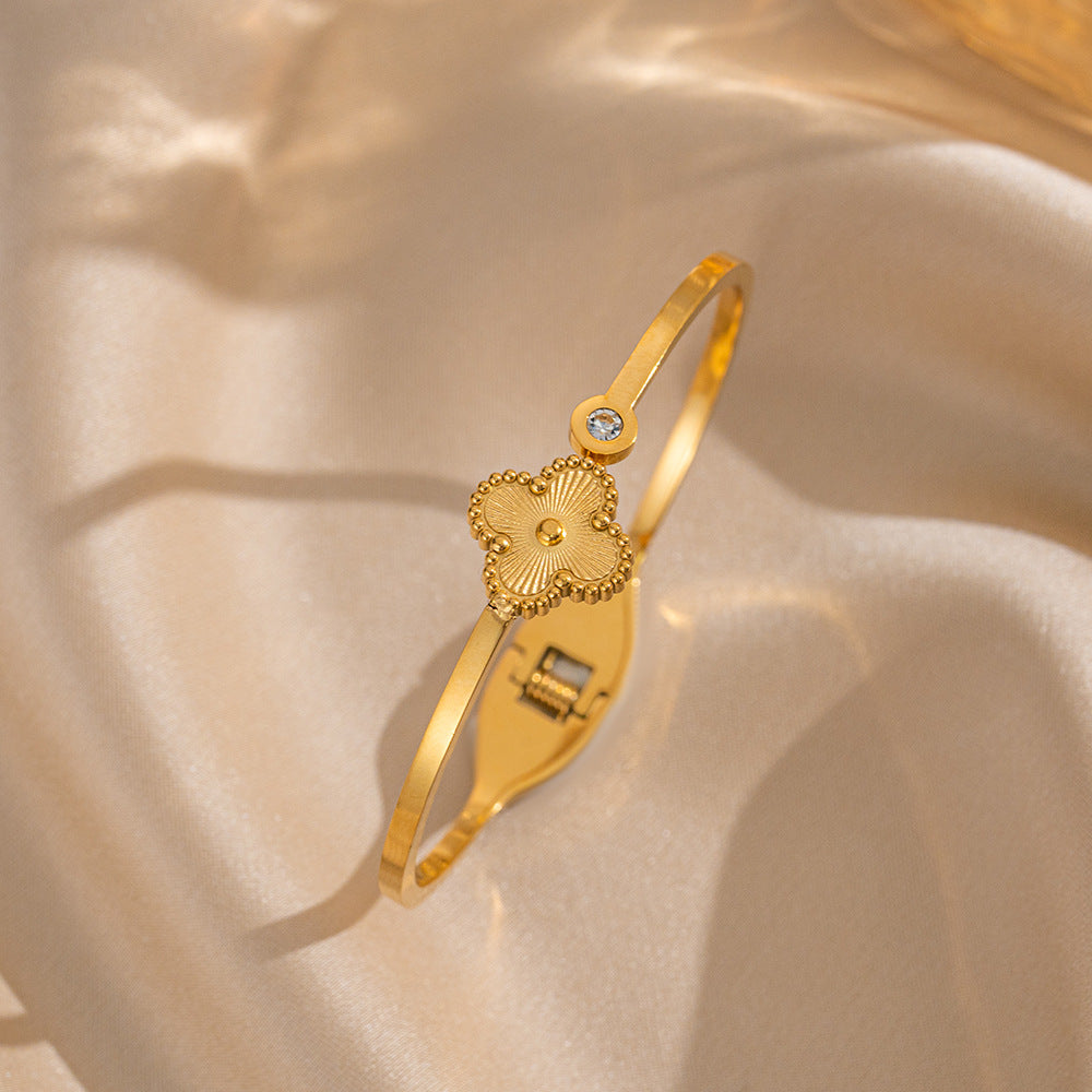 Elastic Open Four-Leaf Flower Titanium Steel Bracelet Fashionable Female Ins Versatile Bracelet