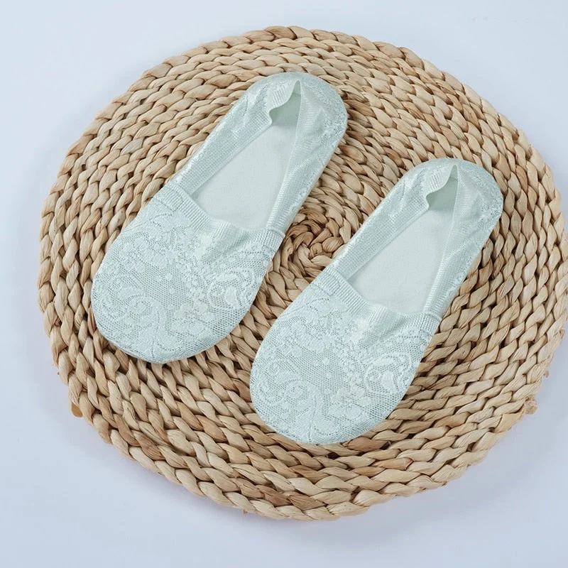 1/2 Pairs Fashion Women Girls Summer Socks Style Lace Flower No Show Short Sock Antiskid Invisible Ankle 2021 Sox Sock Slippers