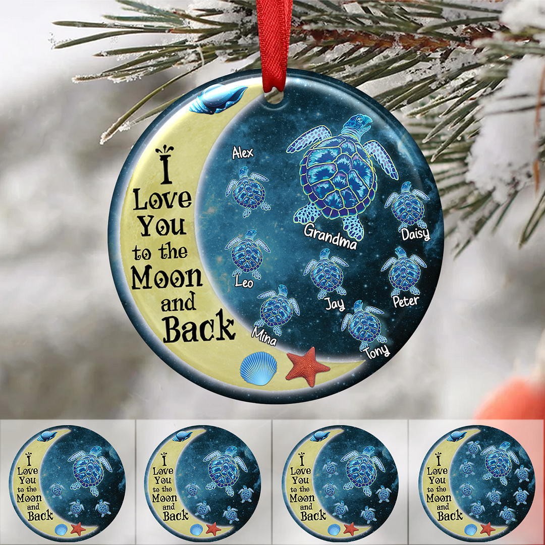 Family - I Love You To The Moon And Back - Personalized Circle Ornament (Ver 2)