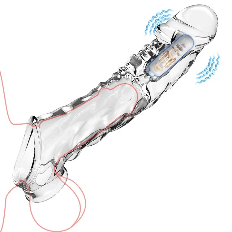 pornhint Pornhint Reusable Penis Sleeve with Vibrator Penis Ring 8.6 Inch Clear Cock Ring Extender Soft Dick Enlarger for Couples Reusable Condoms