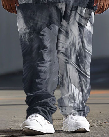 Men's Large 3D Lion Print T-Shirt Pants Suit