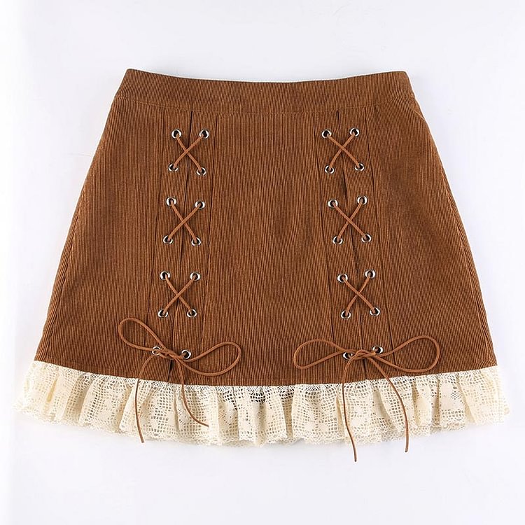 Vintage Lace Up High Waist Skirt - Modakawa modakawa