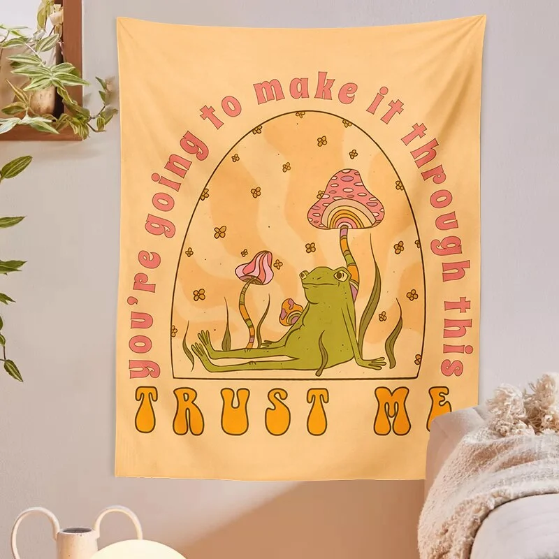 Mushroom Frog Tapestry Wall Hanging Retro trust me Bohemian Decoration Home Decoration Hippie Mattress Girls Dorm Room Decor