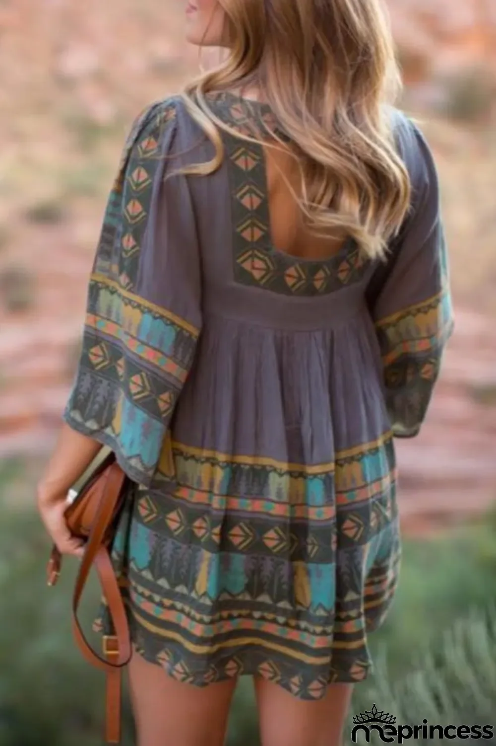 Vintage V-Neck Back Cut-Out Dress