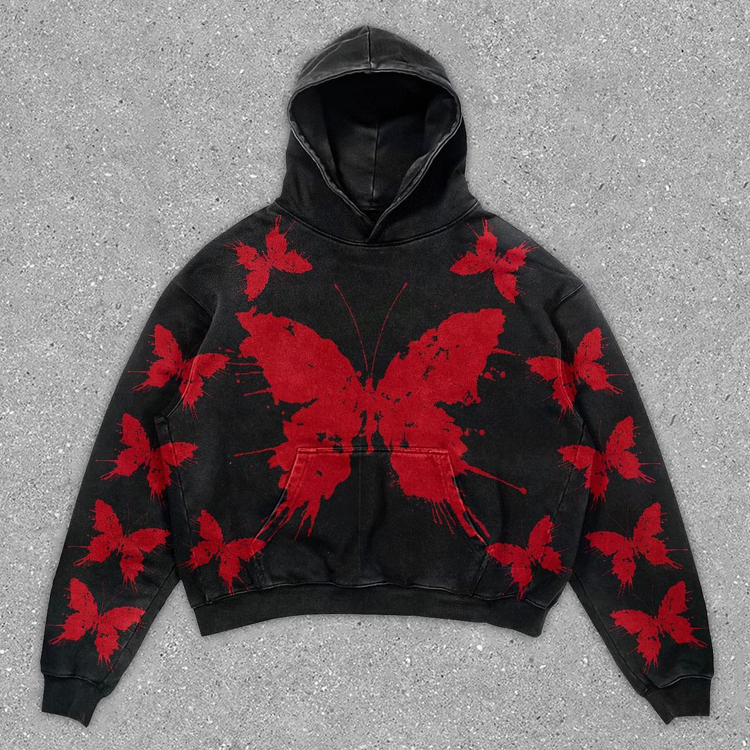 Fashion Vintage Butterfly Print Long Sleeve Hoodie