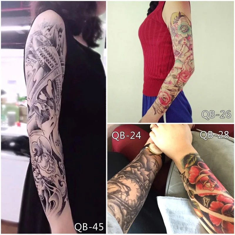 Full Flower Arm Tattoo Sticker 40models Fish Peacock Lotus Temporary Body paint Water Transfer fake Tatoo sleeve
