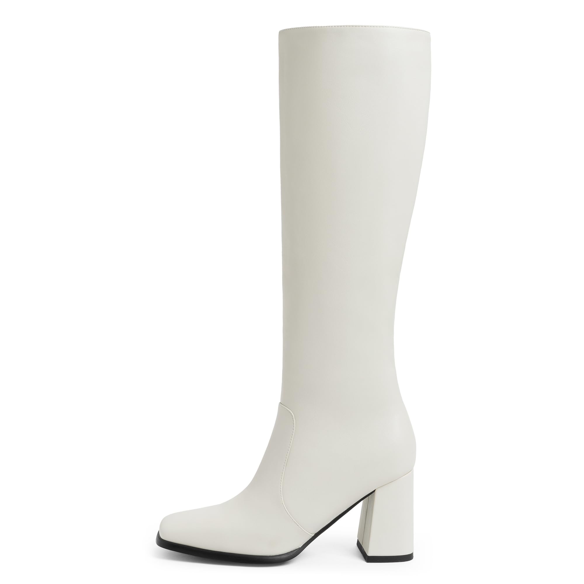 70mm Women's Knee Boots Block Chunky Heels Zipper Fashion Sexy Daily Matte Boot-MERUMOTE