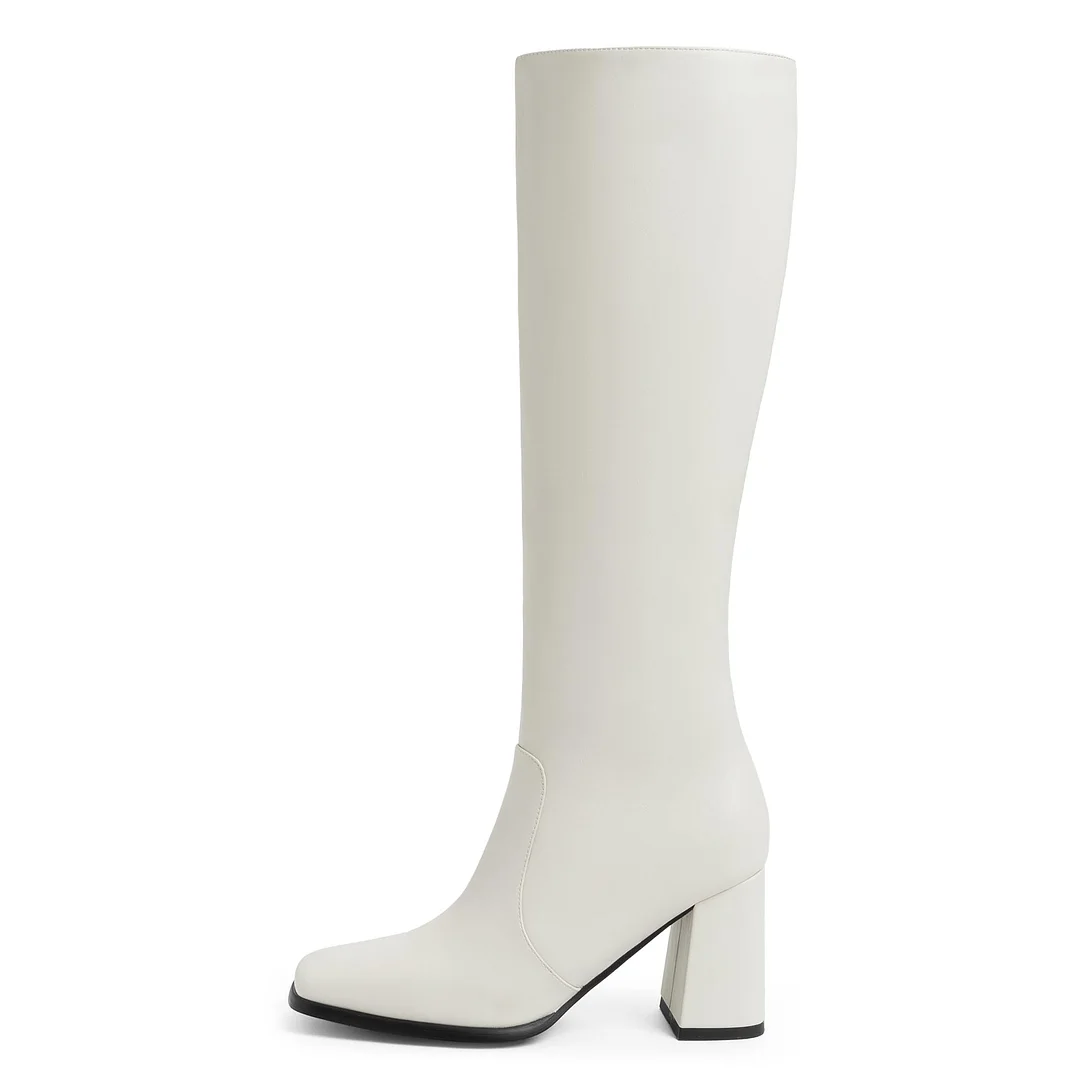 70mm Women's Knee Boots Block Chunky Heels Zipper Fashion Sexy Daily Matte Boot-MERUMOTE