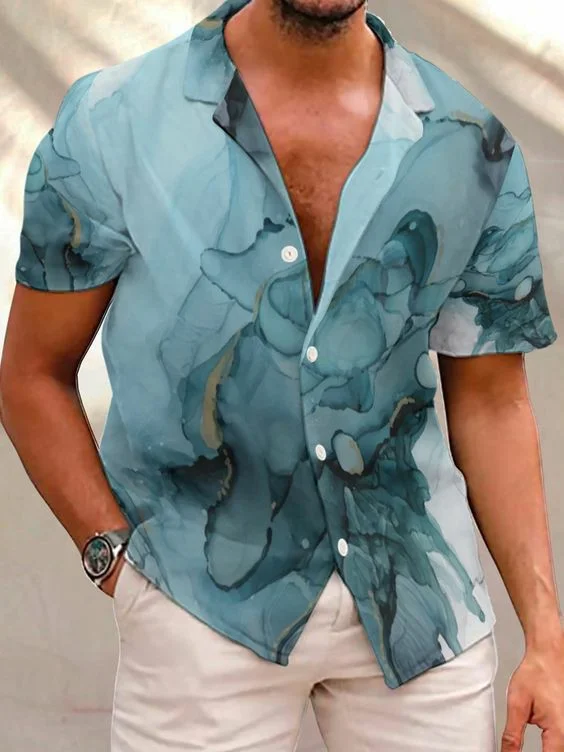 Men's Gradient Print Short Sleeve Shirt 002