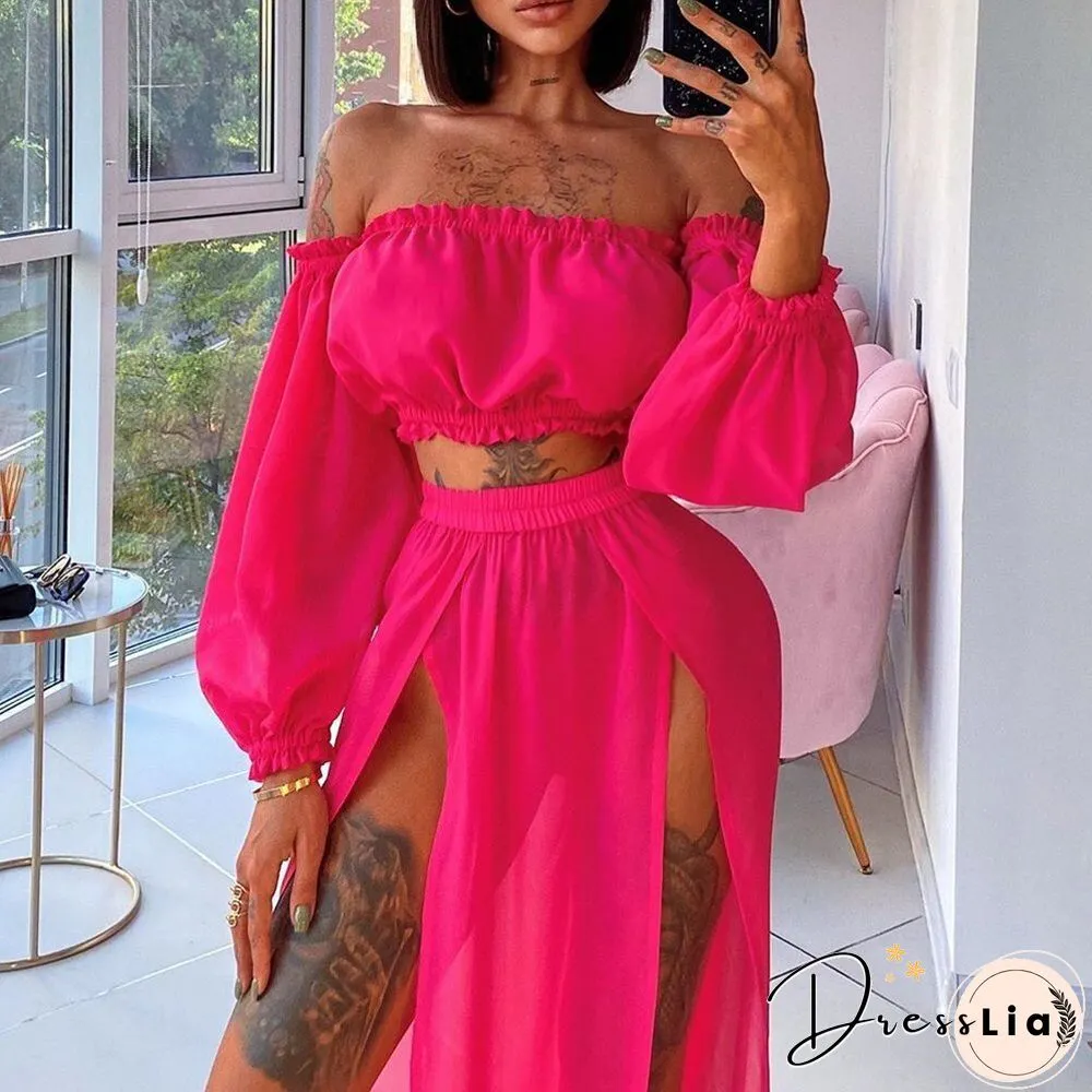 Sexy Mesh Boho Dress Women Summer Beach Solid Color Two-piece Seaside Holiday Sun