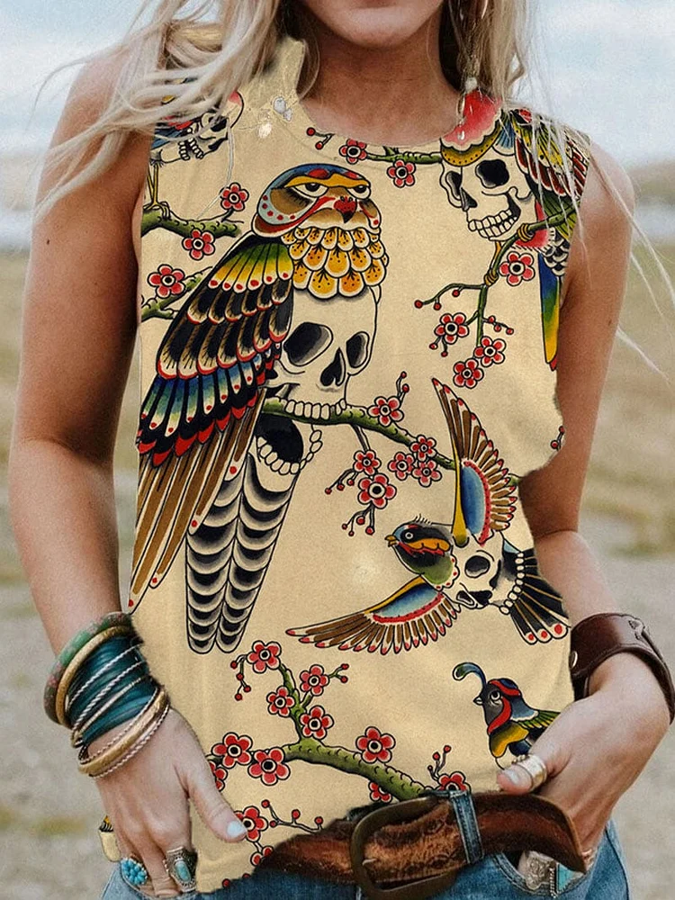 Women'S Vintage Skull Printed Tank Top
