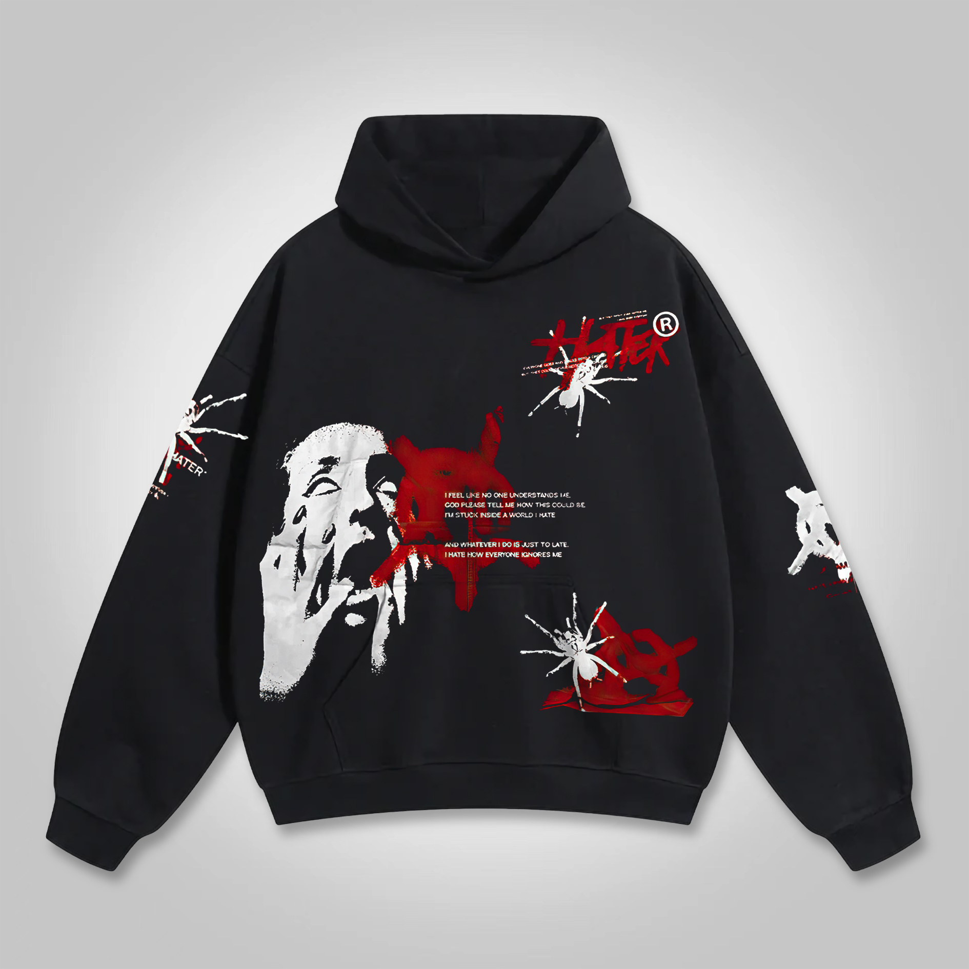Sopula Hater Struggling Face Graphic Pockets Hoodie - SOPULA