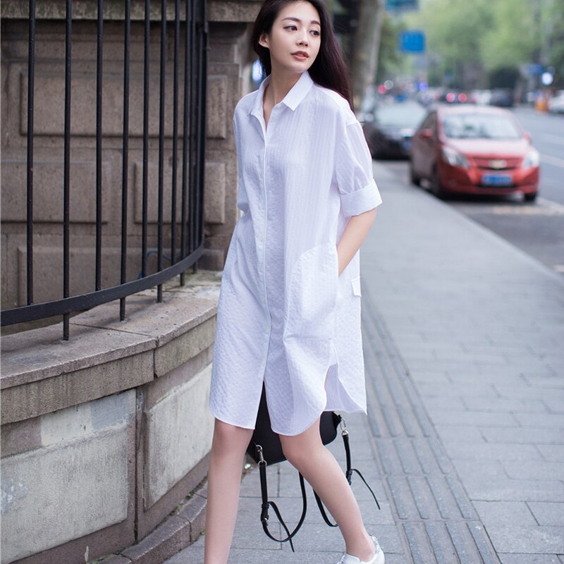 Summer Pregnant Clothes Plus Size Shirts Maternity Dress Pregnancy Clothing Long Casual Blouse Solid Color Loose White Shirt