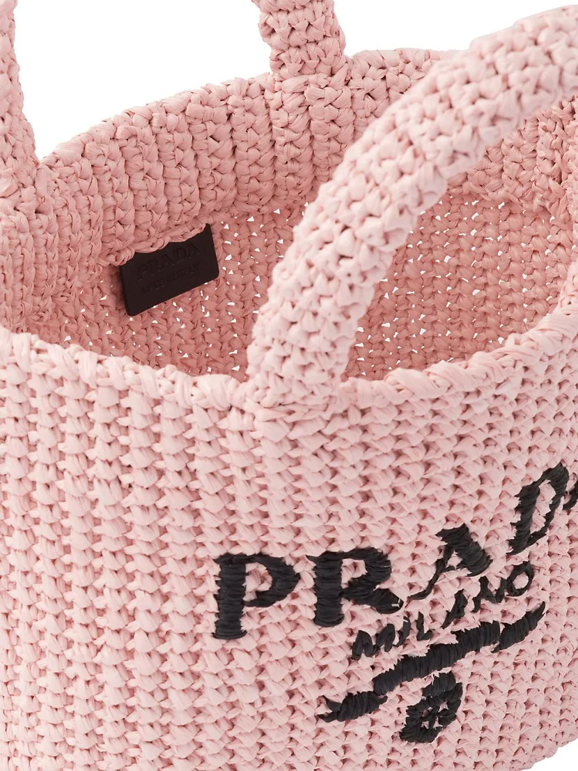 Prada Small Raffia Tote Bag pink