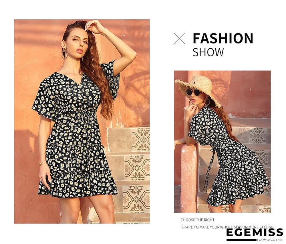 Women's Chiffon V-neck Lace Up Dress Casual | EGEMISS
