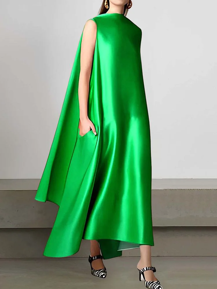 Elegant Plain Sleeveless Loose Irregular Midi Tank Dress
